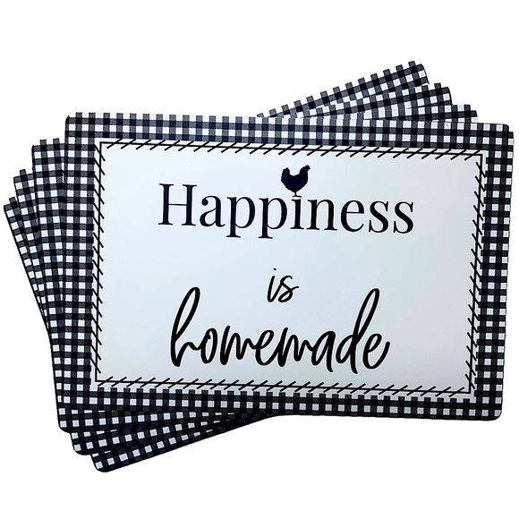 Popular Home Other - Placemats Farmhouse Rooster Chicken Buffalo Check Four Plaid 12 x 18 Black White